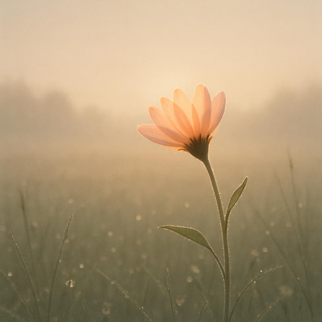 Un calmado sol se colorea un campo de flores.